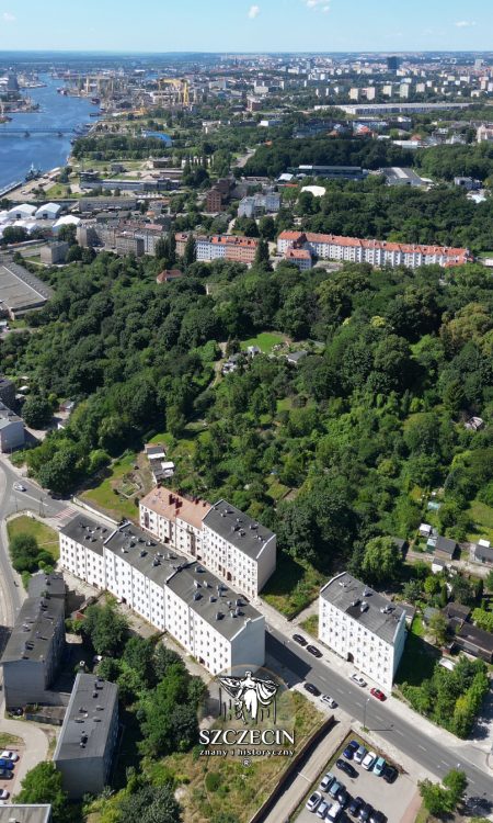 Widok lotniczy z północy dolnego Golęcina na Północ, w kierunku centrum