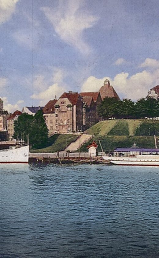 Bulwar Parowców i Hakenterrasse z hotelem po lewej, w koloryzacji autora