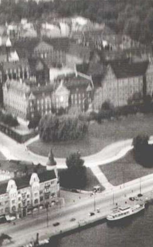 W lewym dolnym rogu opisywany Terrassenhotel, w fotografii lotniczej
