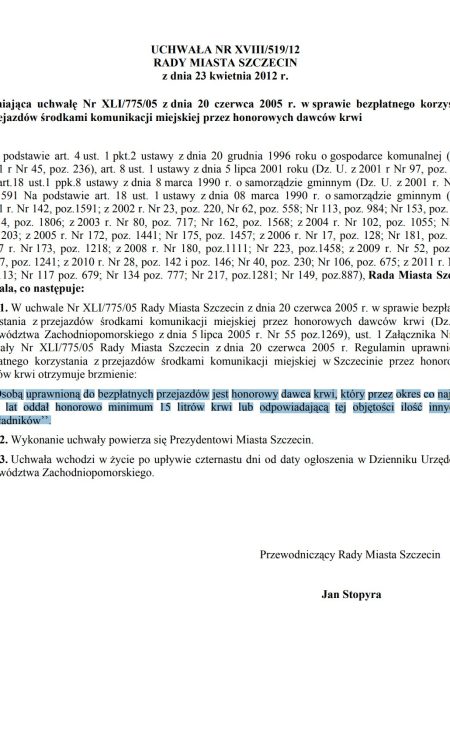 Uchwała Rady Miasta Szczecin z 2 kwietnia 2012 roku, tu znajdziemy "w ciągu 10 lat" i zrównanie do 15 litrów