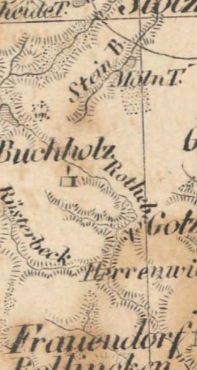 Majątek Alt Buchholz na mapie z około 1843 roku Reymanna