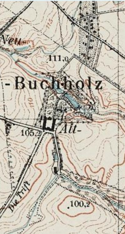 Majątek Alt Buchholz na mapie z XX wieku
