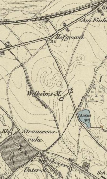 Kompleks młyna i wiatrak na mapie z około 1888 roku