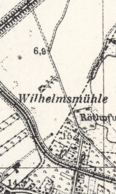 Mapa z zaznaczonym Wilhelms-Mühle ale już bez wiatraka