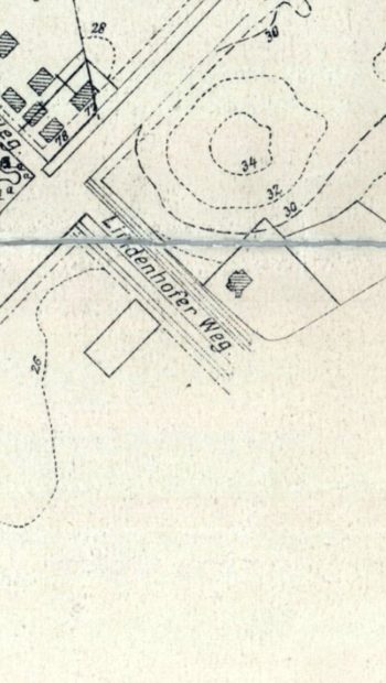 Mapa z około 1914 roku z widoczną samotną willą Ahrens przy Wincentego Pola