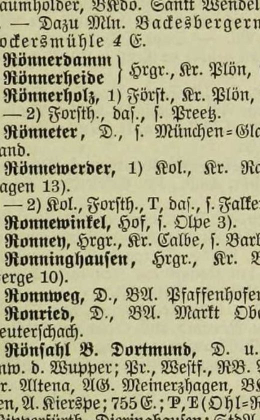 Wypis o lokalizacji o nazwie "Rönnewerder" w dawnej dokumentacji