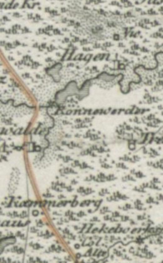 Rönnewerder na mapach z początku XIX wieku