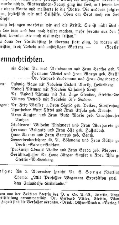 Wzmianka wymieniająca zaręczyny Inge i Rudolfa z 1934 roku