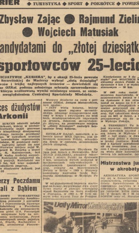 Złota dziesiątka szczecińskich sportowców - wzmianka z Kuriera z 21 kwietnia 1970 roku