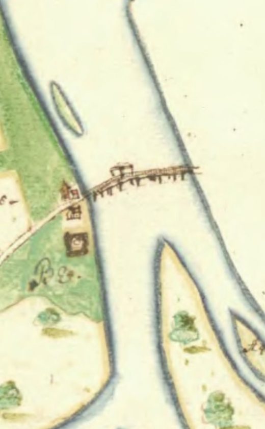 Most Cłowy na mapach szwedzkich z oznaczeniem domu celnego z wieżyczką