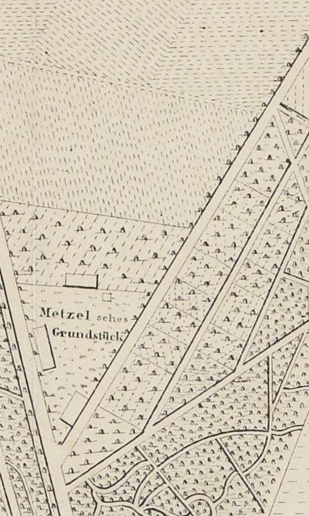 Mapa z późnego okresu twierdzy - 1866 - z widocznymi ogrodami i układem traktów